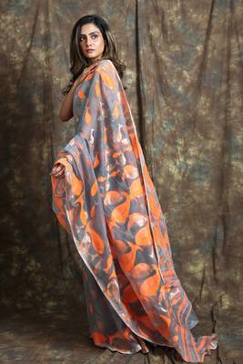 Grey hand woven blended cotton saree  2