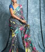Grey Hand Woven Blended Cotton Saree Without Blouse
