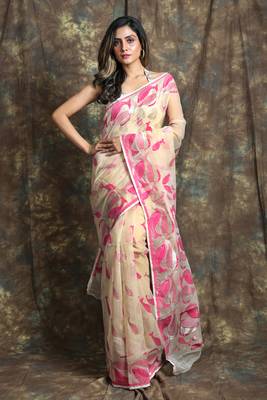 Off white hand woven blended cotton saree  1