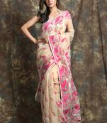 Off white hand woven blended cotton saree 