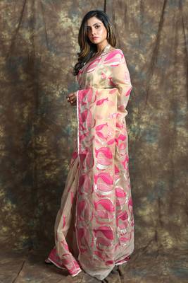 Off white hand woven blended cotton saree  2