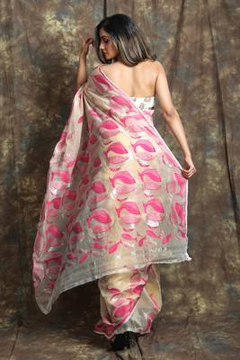 Off white hand woven blended cotton saree  3