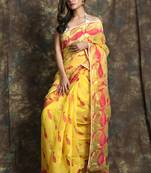 Yellow Hand Woven Blended Cotton Saree Without Blouse