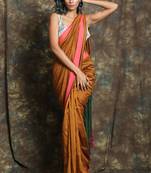 Dark yellow plain blended cotton saree with blouse
