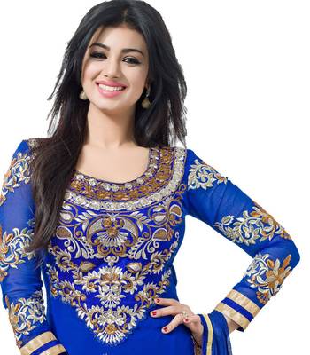 Blue embroidered georgette unstitched salwar with dupatta 2
