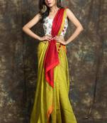 Lime plain blended cotton saree with blouse