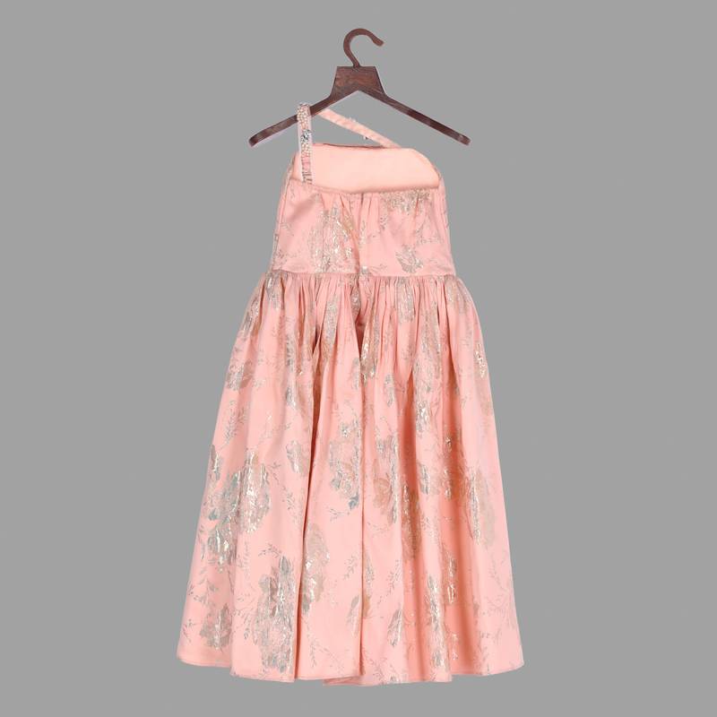 Peach gown with pearl on strap