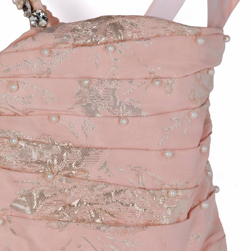 Peach gown with pearl on strap