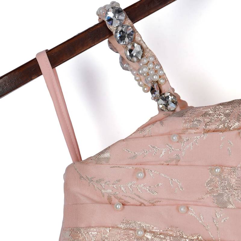 Peach gown with pearl on strap