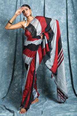 Multicolor plain blended cotton saree with blouse 1