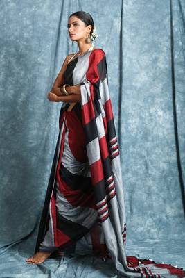 Multicolor plain blended cotton saree with blouse 2