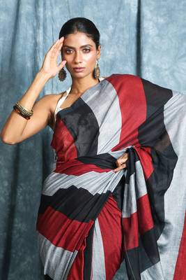 Multicolor plain blended cotton saree with blouse 4