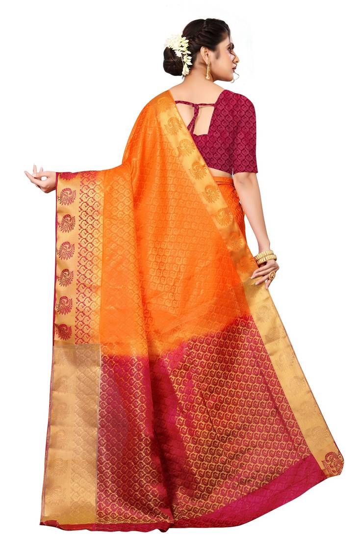 Orange Colour Soft Silk Saree With Blouse
