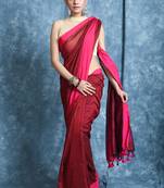 Maroon plain blended cotton saree with blouse