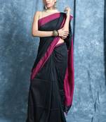 Black plain blended cotton saree with blouse