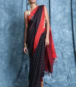 Black plain blended cotton saree with blouse