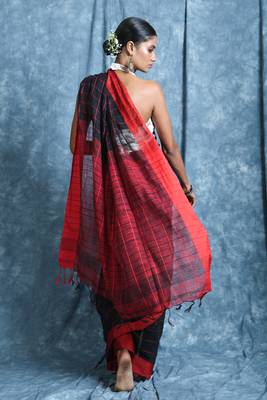 Black plain blended cotton saree with blouse 3