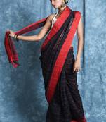 Black plain blended cotton saree with blouse