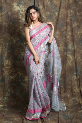 Grey woven blended cotton saree  1
