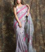 Grey woven blended cotton saree 