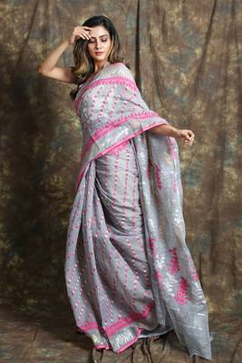 Grey woven blended cotton saree  2