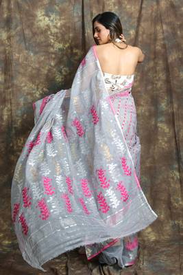 Grey woven blended cotton saree  3