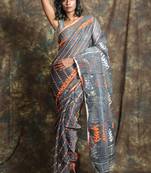 Dark Grey Woven Blended Cotton Saree Without Blouse