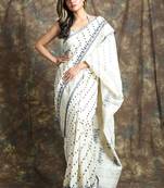 Off white woven blended cotton saree 