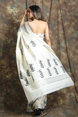 Off white woven blended cotton saree  3