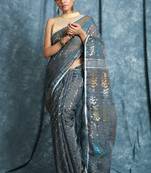 Dark Grey Woven Blended Cotton Saree Without Blouse