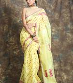 Yellow woven blended cotton saree 