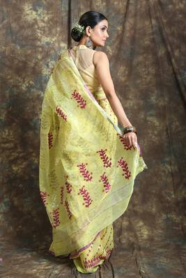 Yellow woven blended cotton saree  3