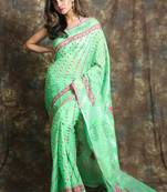 Light Green Woven Blended Cotton Saree Without Blouse