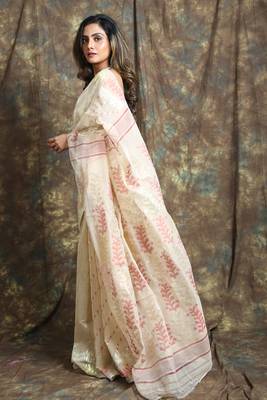 Off white woven blended cotton saree  2
