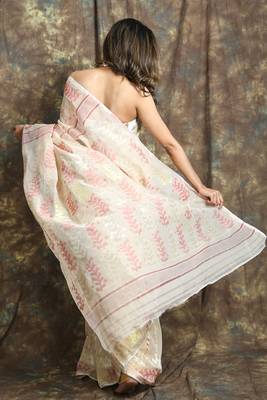 Off white woven blended cotton saree  3