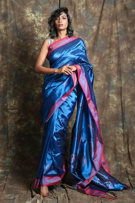 Blue woven silk saree with blouse 1