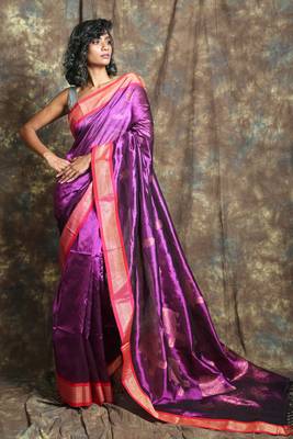 Magenta woven silk saree with blouse 1