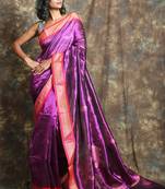 Magenta woven silk saree with blouse