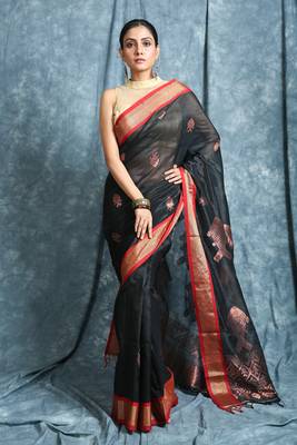 Black woven silk saree with blouse 1