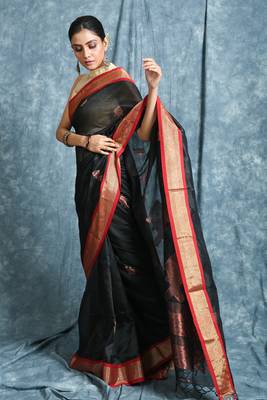 Black woven silk saree with blouse 2