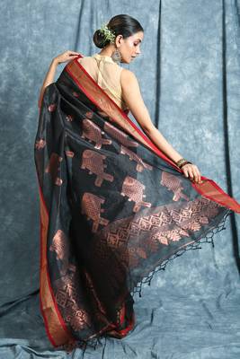 Black woven silk saree with blouse 3