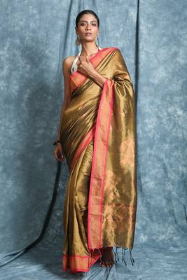 Yellow woven silk saree with blouse 1
