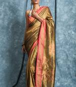 Yellow woven silk saree with blouse