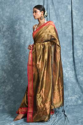 Yellow woven silk saree with blouse 2