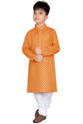 Orange printed cotton poly boys-kurta-pyjama 1