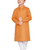 Orange printed cotton poly boys-kurta-pyjama