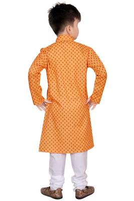 Orange printed cotton poly boys-kurta-pyjama 2