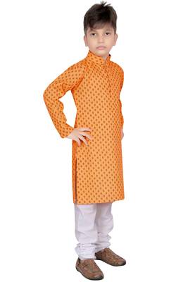 Orange printed cotton poly boys-kurta-pyjama 3