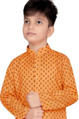 Orange printed cotton poly boys-kurta-pyjama 4