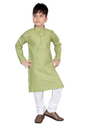 Green printed cotton poly boys-kurta-pyjama 1